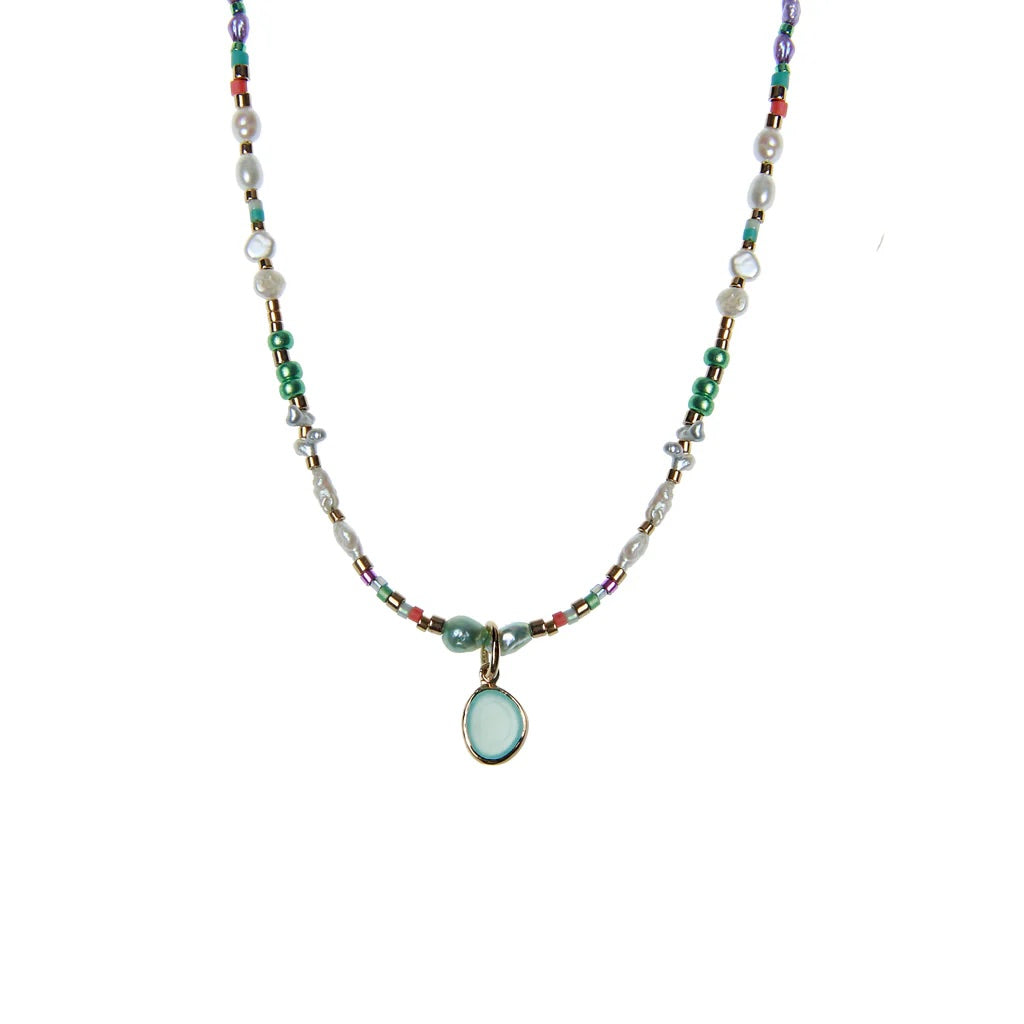 Beachy Pearl Necklace with colorful pearls and beads