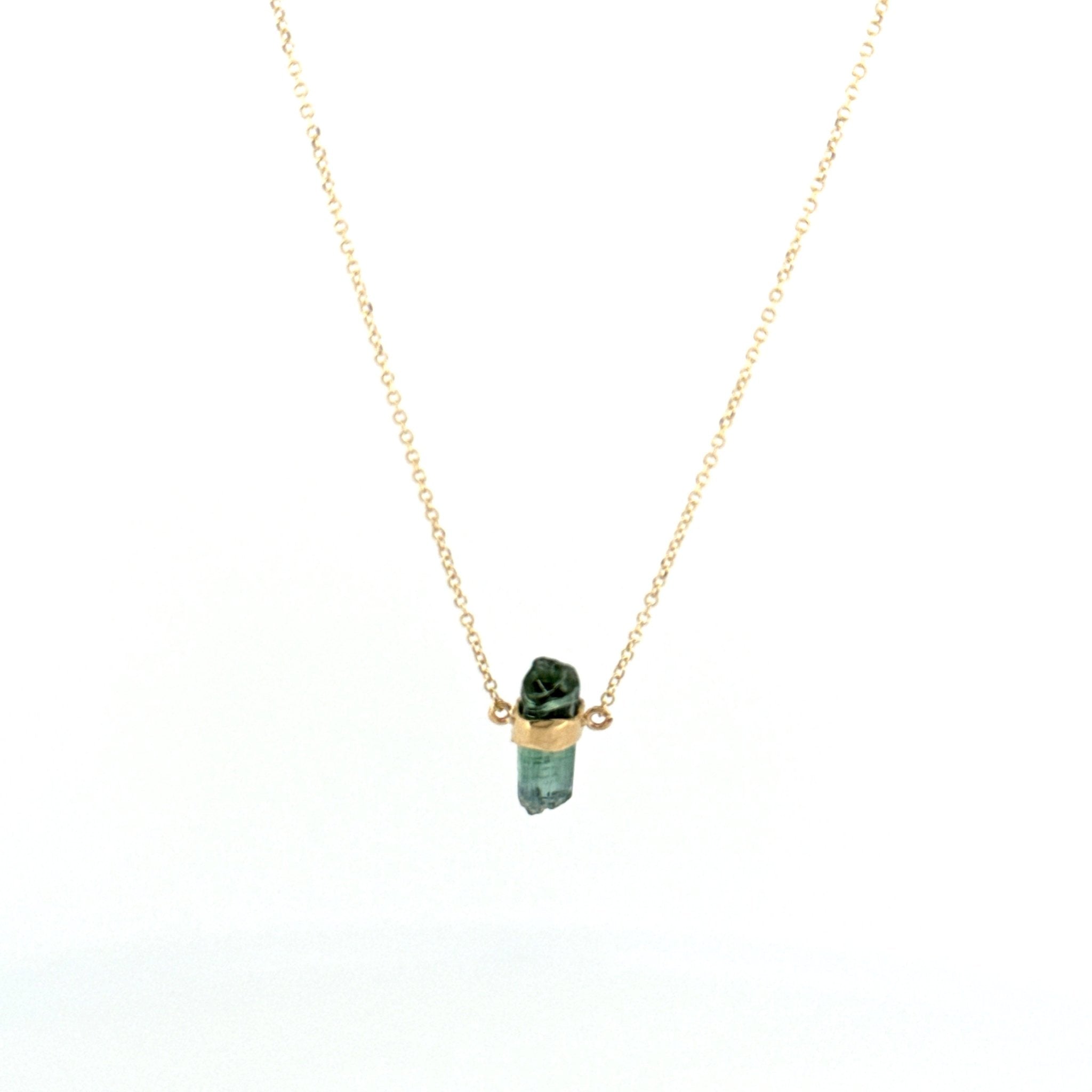 Eikosi Dyo 22 - Necklace - Rainbow Tourmaline Mini Necklace - Dark Green - #product_material# - MERA MERAH