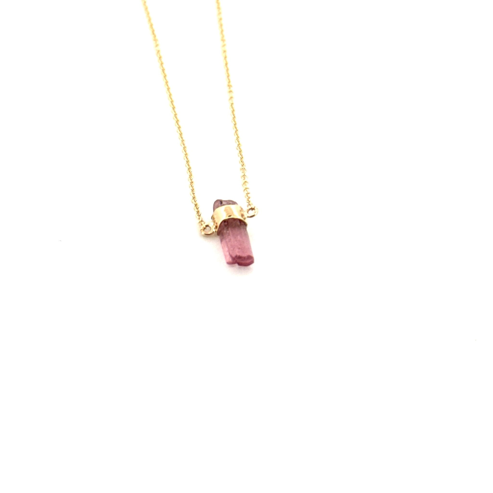 Eikosi Dyo 22 - Necklace - Rainbow Tourmaline Mini Necklace - Pink - #product_material# - MERA MERAH